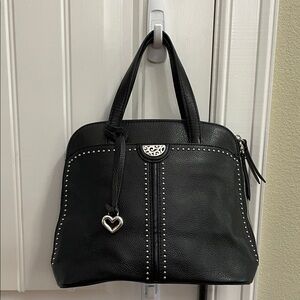 🌺BRIGHTON Black Pebbled Satchel with Silver Studs and Silver Heart Charm